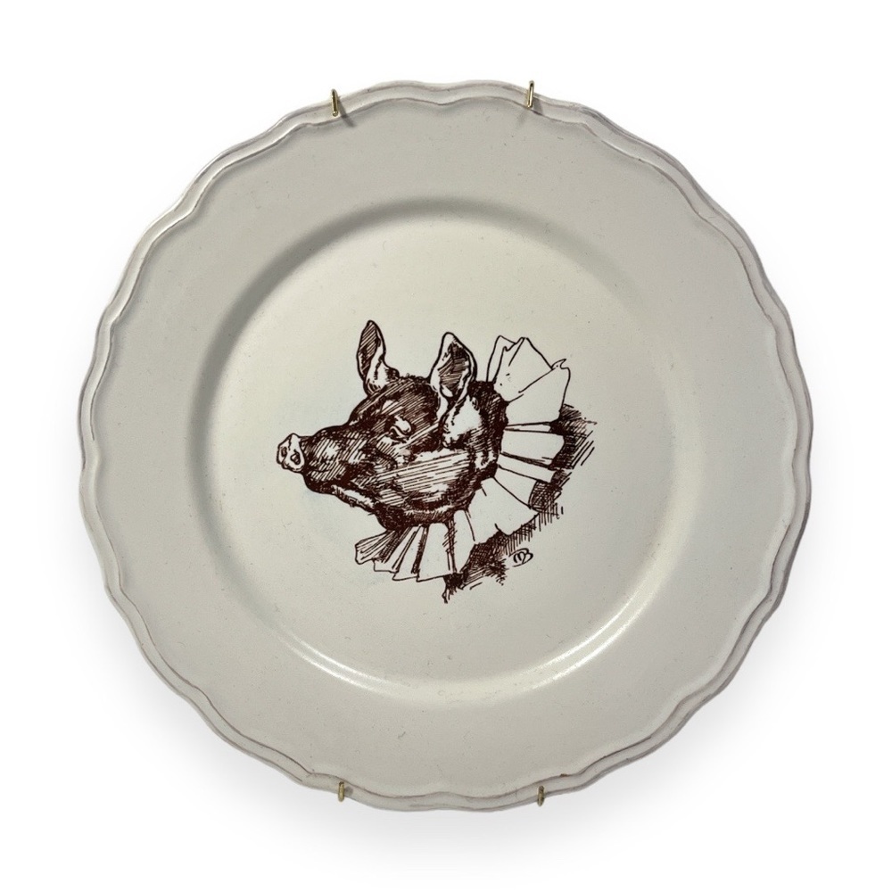 Ceramic Plate Handmade 9” Diameter Pig Ruffle Farmhouse Wall Decor with Hanger